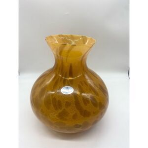 Maestri Vetrai 10” Hand blown Art Glass Vase, made Amber Brown